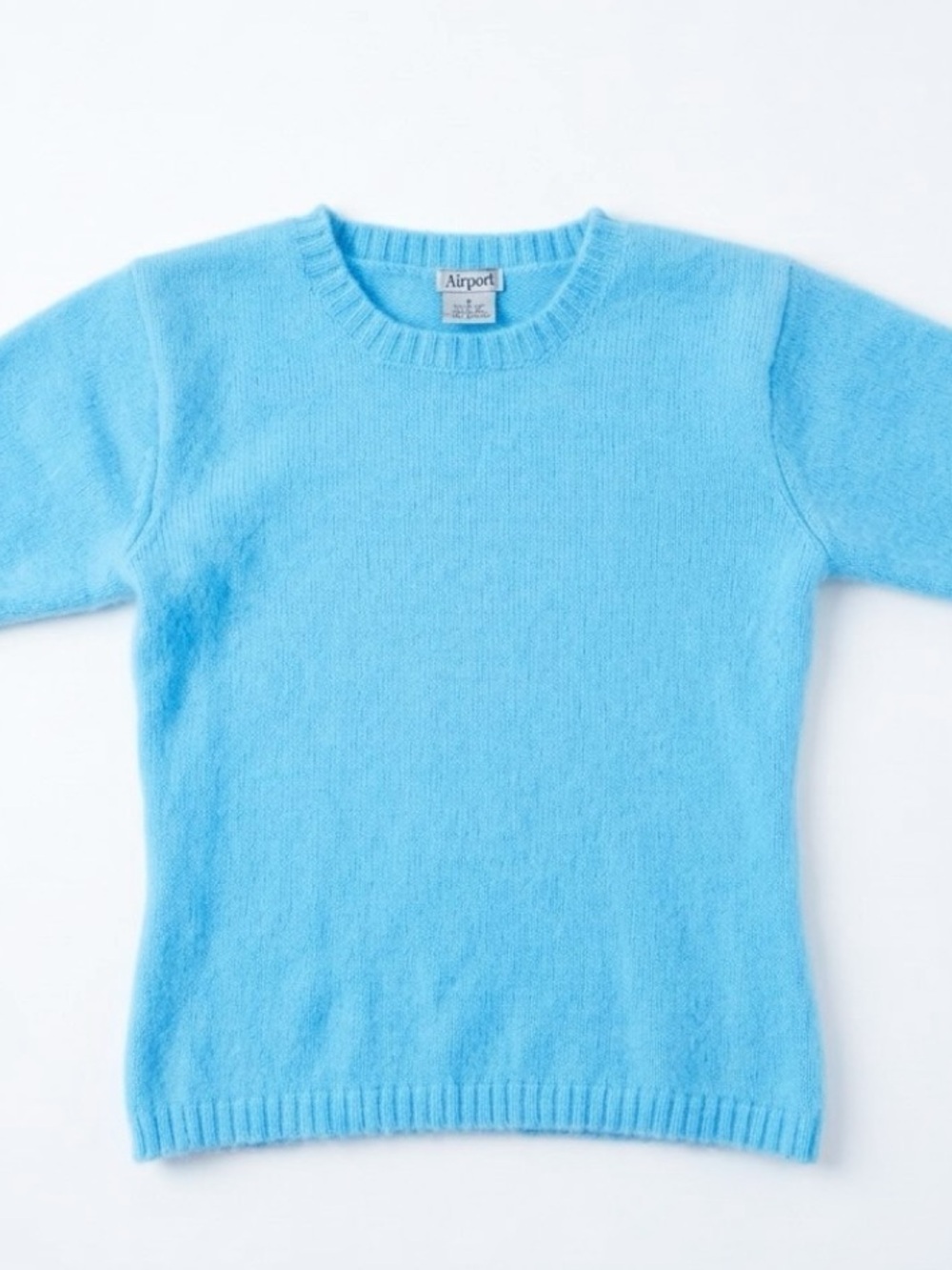 VTG Airport Angora Blend Knit Sweater Womens S Short Sleeve Blue Made in Russia